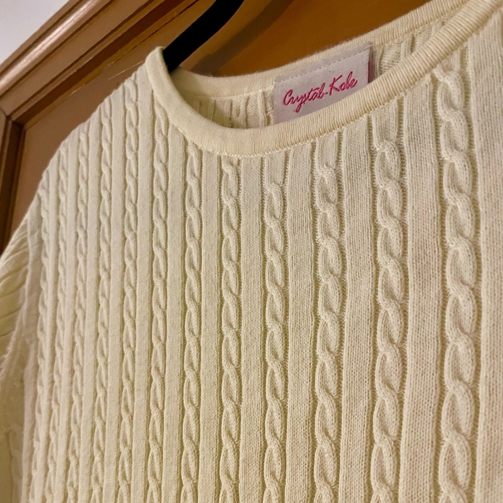 Vintage Pale Yellow Cable Knit Tee Sweater